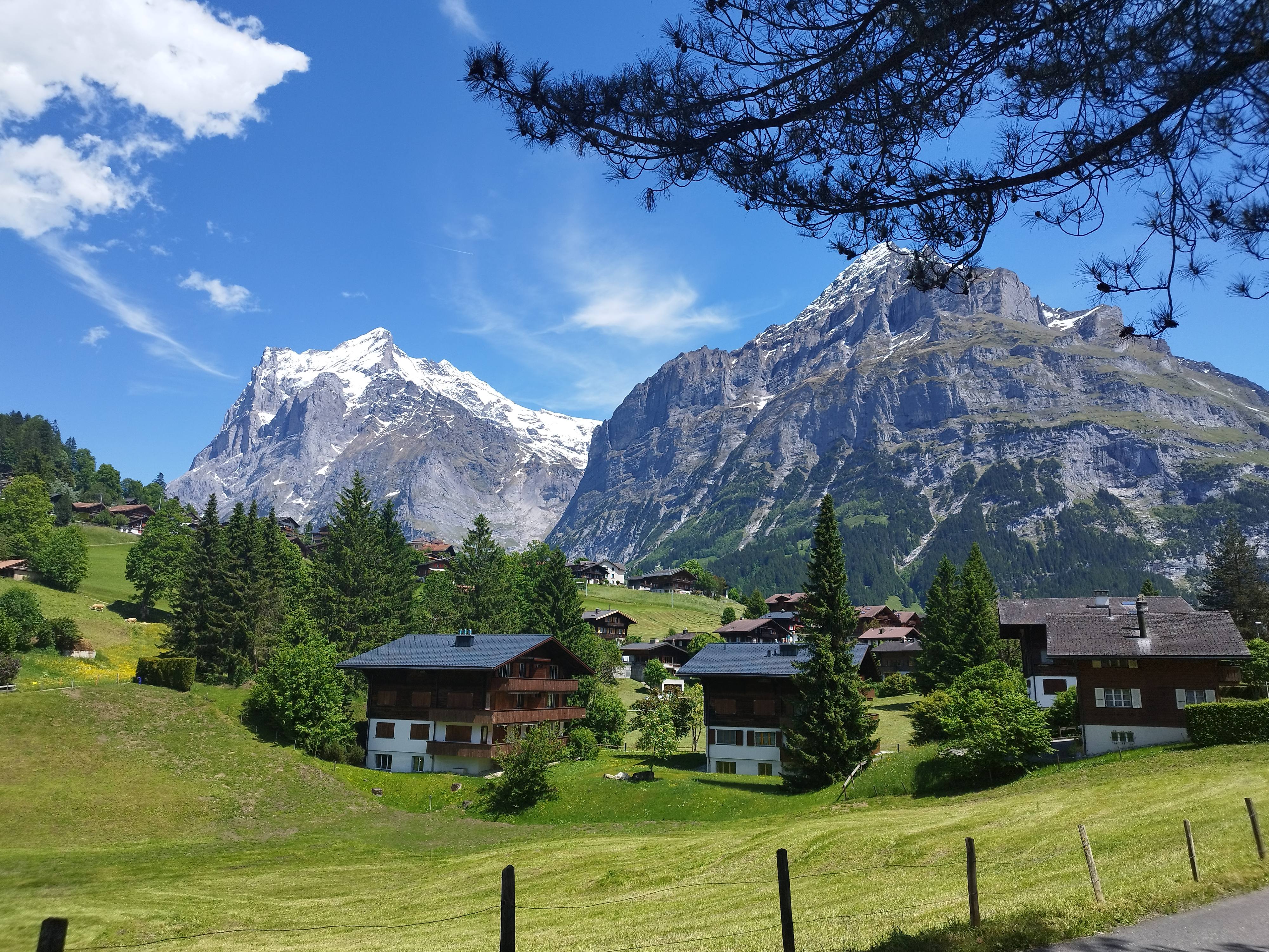 Panoramic view of Grindelwald village under the Eiger mountain in Switzerland